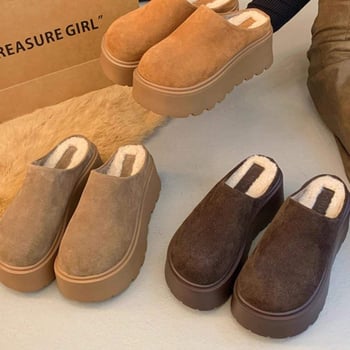 Ženske papuče s debelim potplatom i zaobljenim prstom, za vanjsku upotrebu, Birkenstock inspiriran, s fleec podstavom