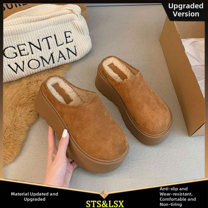 Ženske papuče s debelim potplatom i zaobljenim prstom, za vanjsku upotrebu, Birkenstock inspiriran, s fleec podstavom