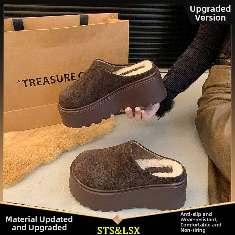 Ženske papuče s debelim potplatom i zaobljenim prstom, za vanjsku upotrebu, Birkenstock inspiriran, s fleec podstavom