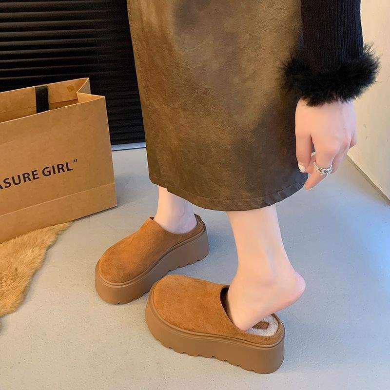 Ženske papuče s debelim potplatom i zaobljenim prstom, za vanjsku upotrebu, Birkenstock inspiriran, s fleec podstavom