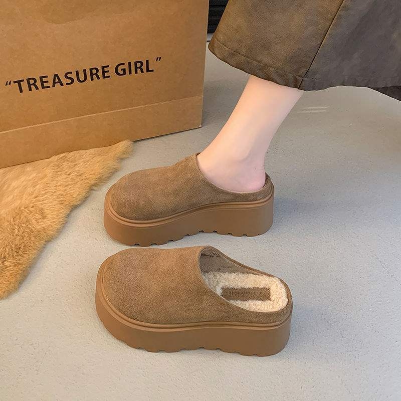 Ženske papuče s debelim potplatom i zaobljenim prstom, za vanjsku upotrebu, Birkenstock inspiriran, s fleec podstavom