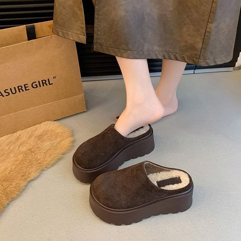 Ženske papuče s debelim potplatom i zaobljenim prstom, za vanjsku upotrebu, Birkenstock inspiriran, s fleec podstavom