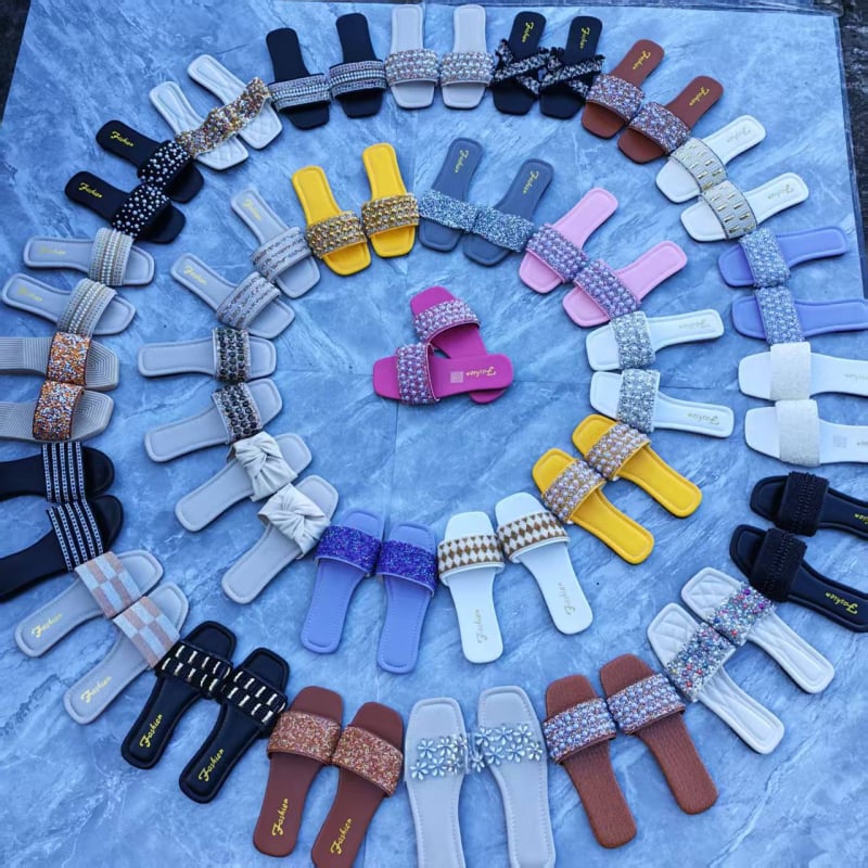 Sandale damă cu bretea unic, cristale, talpă din cauciuc, slip-on, grosime talpă 3–5 cm