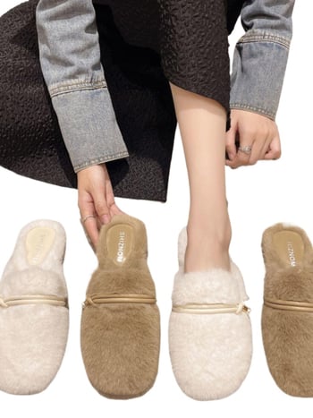 Női szőrös papucs velúr felsőrésszel, gumitalppal, belső műbőr béléssel, slip-on a mindennapi viselethez