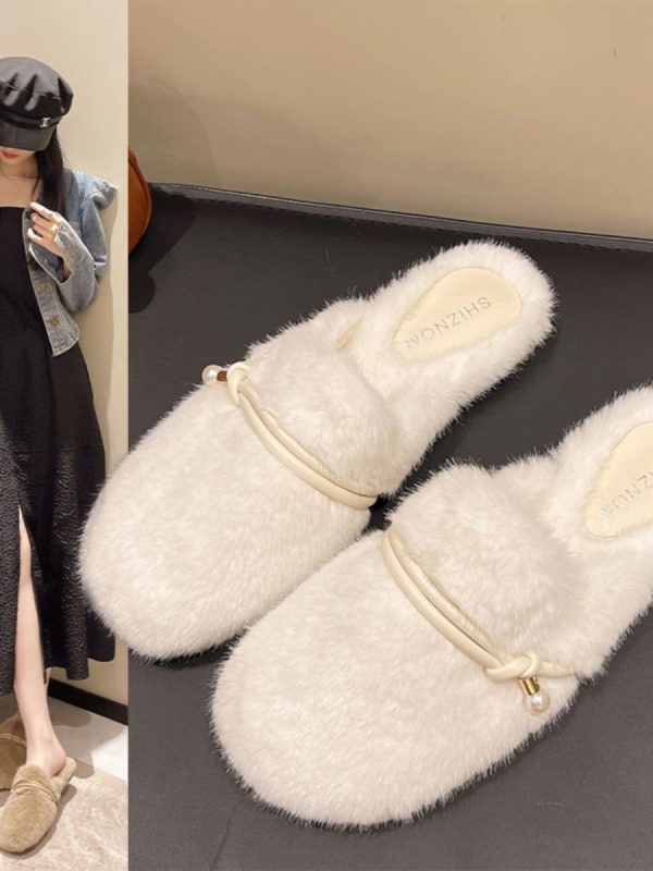 Női szőrös papucs velúr felsőrésszel, gumitalppal, belső műbőr béléssel, slip-on a mindennapi viselethez