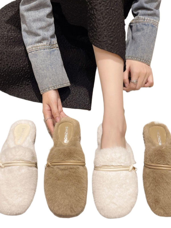 Női szőrös papucs velúr felsőrésszel, gumitalppal, belső műbőr béléssel, slip-on a mindennapi viselethez
