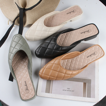Ženske ljetne slip-on cipele s oštrim vrhom, ravna potplat, PVC gornji dio i potplat, ležerni stil, karirani uzorak
