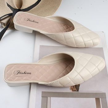 Ženske ljetne slip-on cipele s oštrim vrhom, ravna potplat, PVC gornji dio i potplat, ležerni stil, karirani uzorak