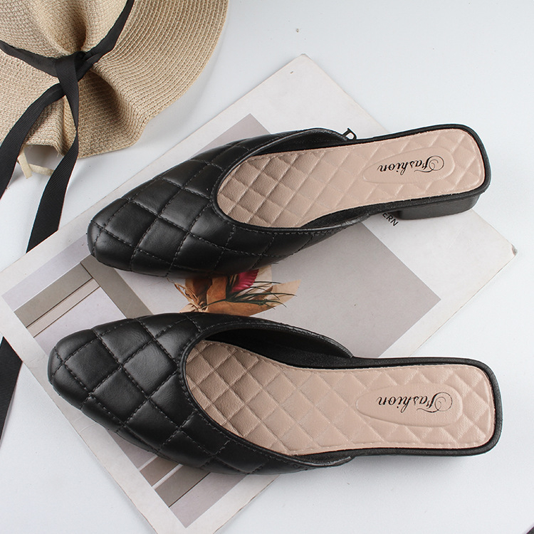 Ženske ljetne slip-on cipele s oštrim vrhom, ravna potplat, PVC gornji dio i potplat, ležerni stil, karirani uzorak