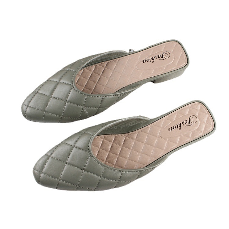 Ženske ljetne slip-on cipele s oštrim vrhom, ravna potplat, PVC gornji dio i potplat, ležerni stil, karirani uzorak