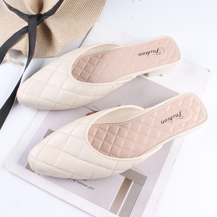 Ženske ljetne slip-on cipele s oštrim vrhom, ravna potplat, PVC gornji dio i potplat, ležerni stil, karirani uzorak