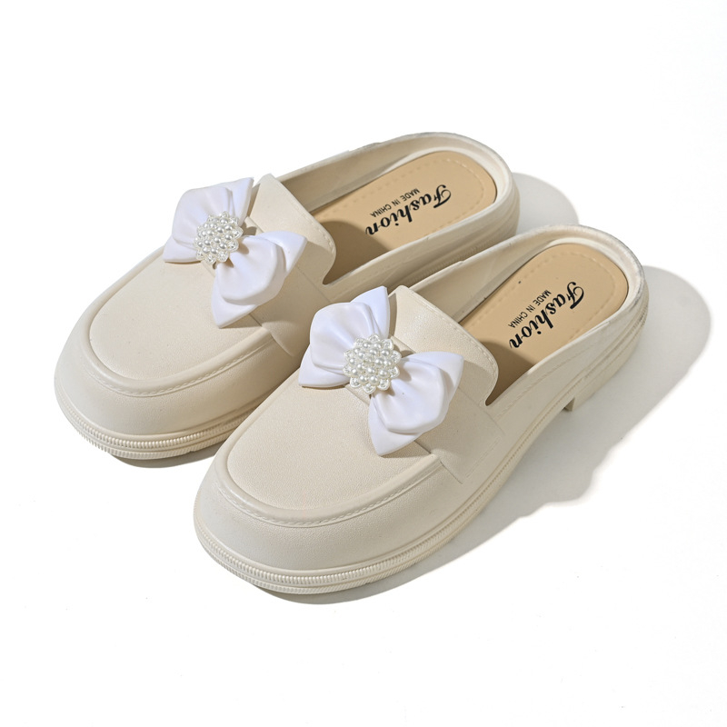 Γυναικείες παντόφλες καλοκαιριού με φιόγκο, PVC επάνω μέρος και σόλα, κατασκευή injection-molded, πάχος σόλας 3–5 cm