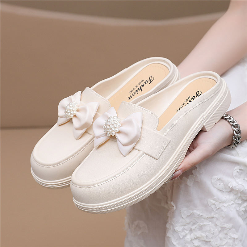 Γυναικείες παντόφλες καλοκαιριού με φιόγκο, PVC επάνω μέρος και σόλα, κατασκευή injection-molded, πάχος σόλας 3–5 cm