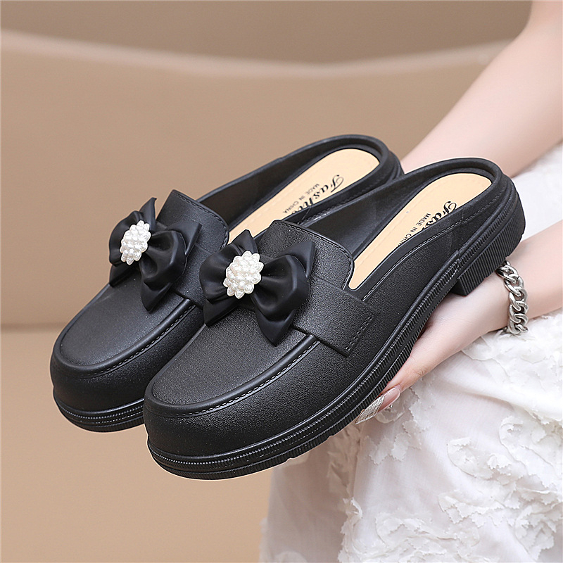 Γυναικείες παντόφλες καλοκαιριού με φιόγκο, PVC επάνω μέρος και σόλα, κατασκευή injection-molded, πάχος σόλας 3–5 cm