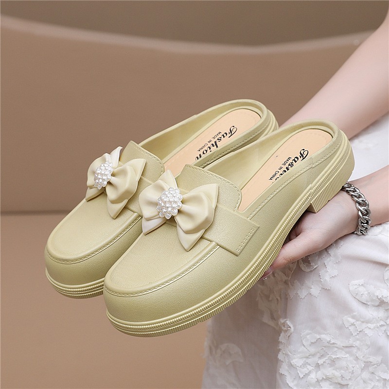 Γυναικείες παντόφλες καλοκαιριού με φιόγκο, PVC επάνω μέρος και σόλα, κατασκευή injection-molded, πάχος σόλας 3–5 cm