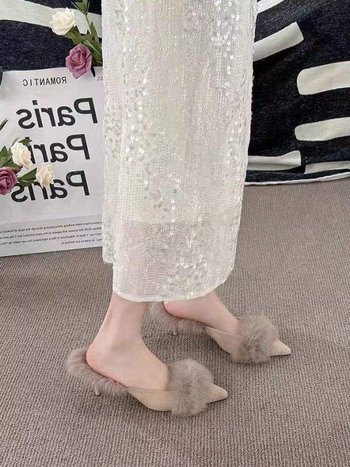 Mule pentru femei PU cu vârf ascuțit, culoare solidă, talpă din cauciuc, anti-alunecare, talpă plată