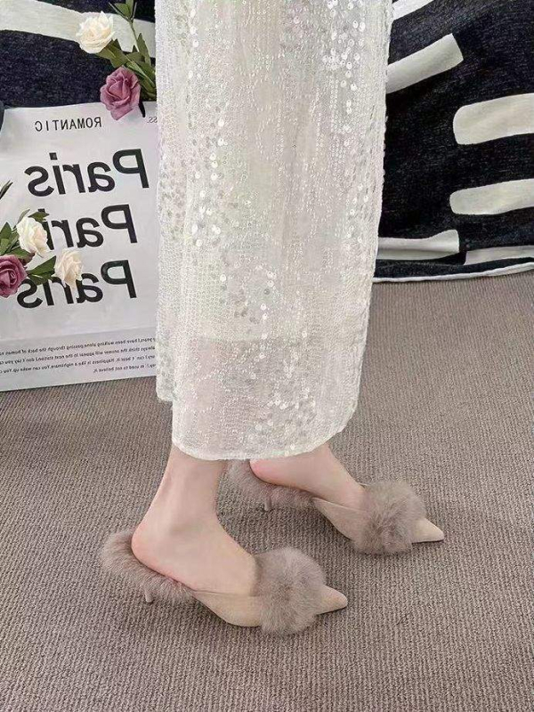 Mule pentru femei PU cu vârf ascuțit, culoare solidă, talpă din cauciuc, anti-alunecare, talpă plată