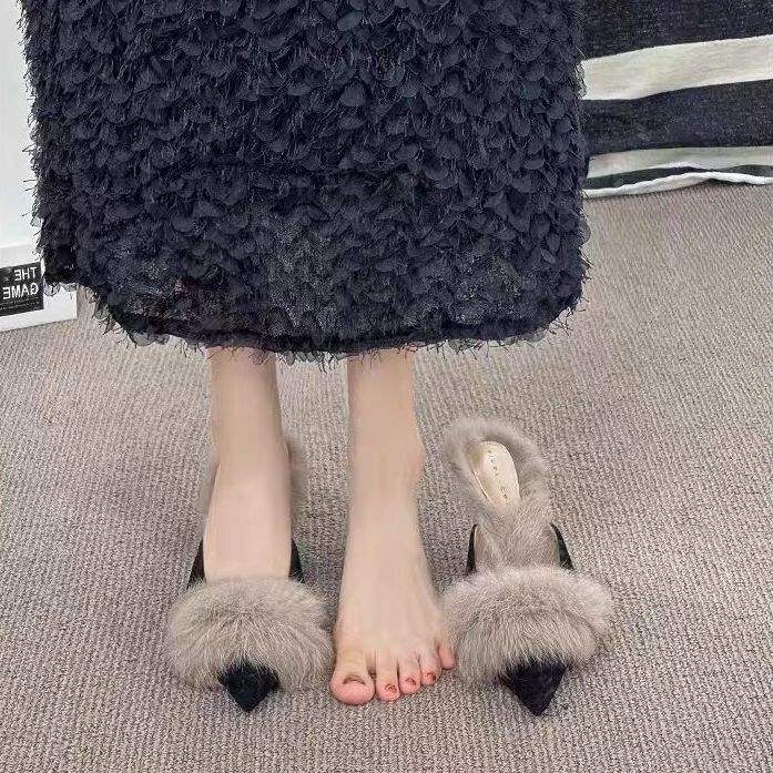 Mule pentru femei PU cu vârf ascuțit, culoare solidă, talpă din cauciuc, anti-alunecare, talpă plată