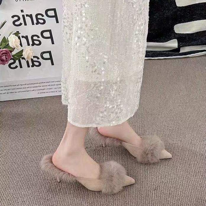 Mule pentru femei PU cu vârf ascuțit, culoare solidă, talpă din cauciuc, anti-alunecare, talpă plată