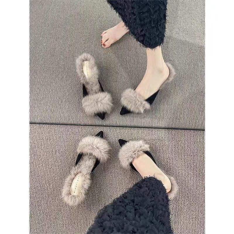 Mule pentru femei PU cu vârf ascuțit, culoare solidă, talpă din cauciuc, anti-alunecare, talpă plată