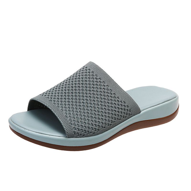 Ženske plažne cipele s fly-woven PU potplatom, gornji dio od PVC-a, prozračne, ravna potpetica, injekcijsko lijevana potplata, podstava od umjetne kože