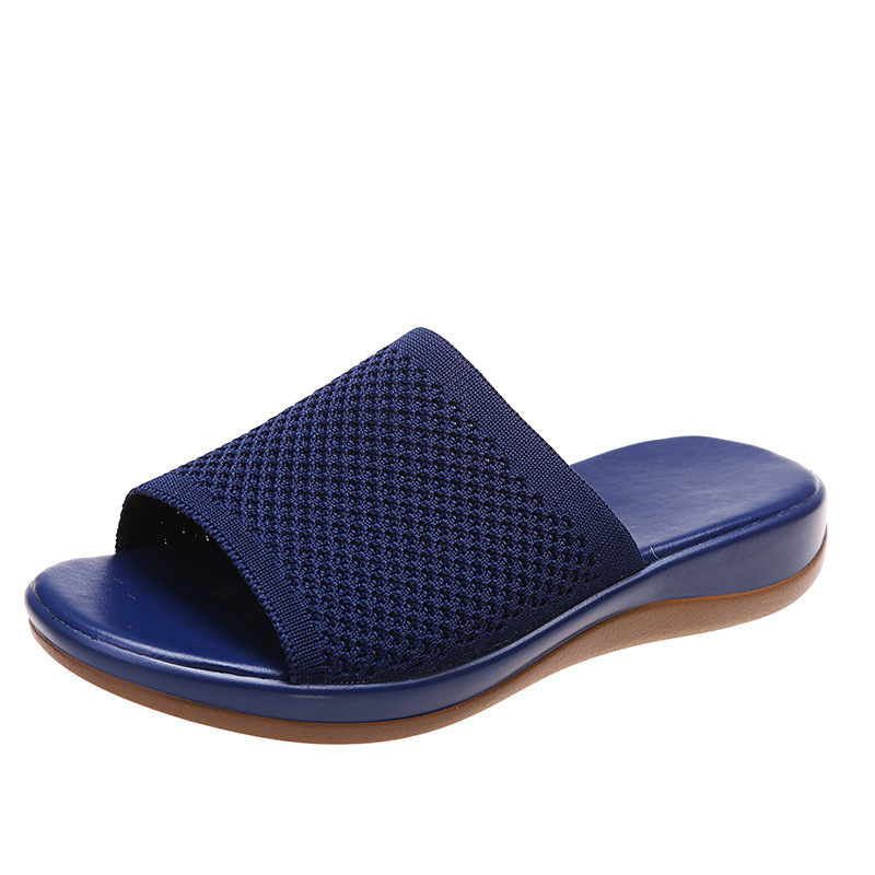 Ženske plažne cipele s fly-woven PU potplatom, gornji dio od PVC-a, prozračne, ravna potpetica, injekcijsko lijevana potplata, podstava od umjetne kože