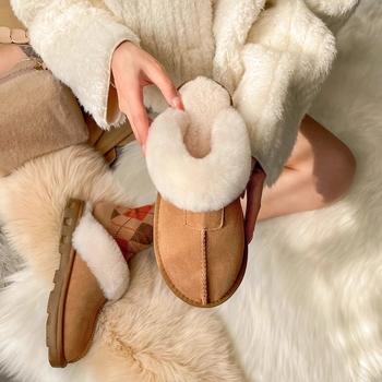 Papuče od ovčje kože s integriranom podstavom, EVA đon, tople, slip-on za odrasle