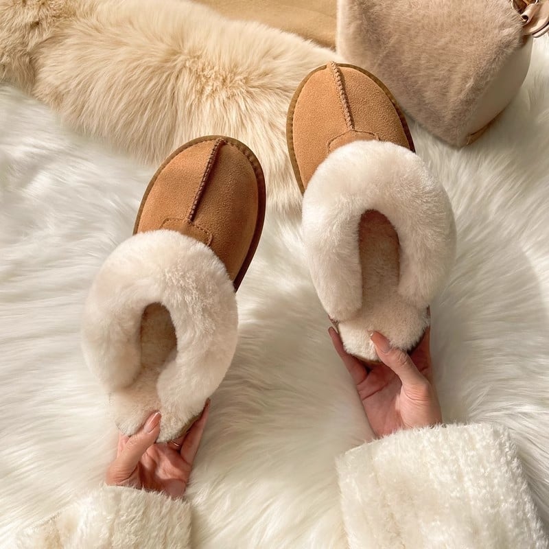 Papuče od ovčje kože s integriranom podstavom, EVA đon, tople, slip-on za odrasle