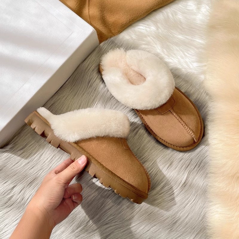 Papuče od ovčje kože s integriranom podstavom, EVA đon, tople, slip-on za odrasle
