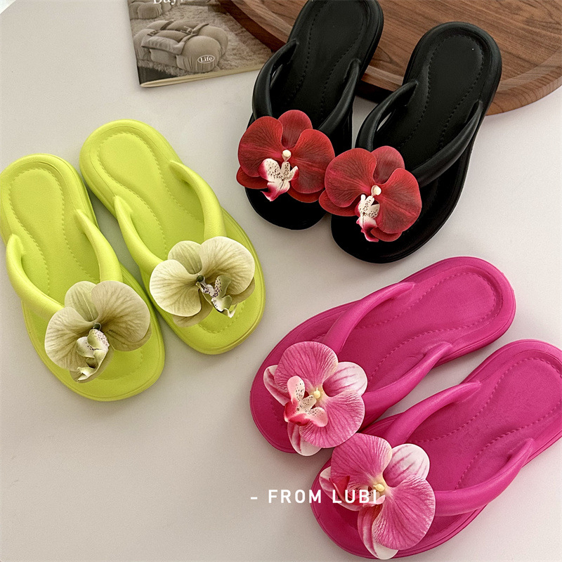 Ženske Butterfly Orchid flip-flopovi – svakodnevne udobne sandale s mekanom EVA sole, kožna unutrašnjost, injekcijska konstrukcija potplata, plosko dno, proljeće 2025