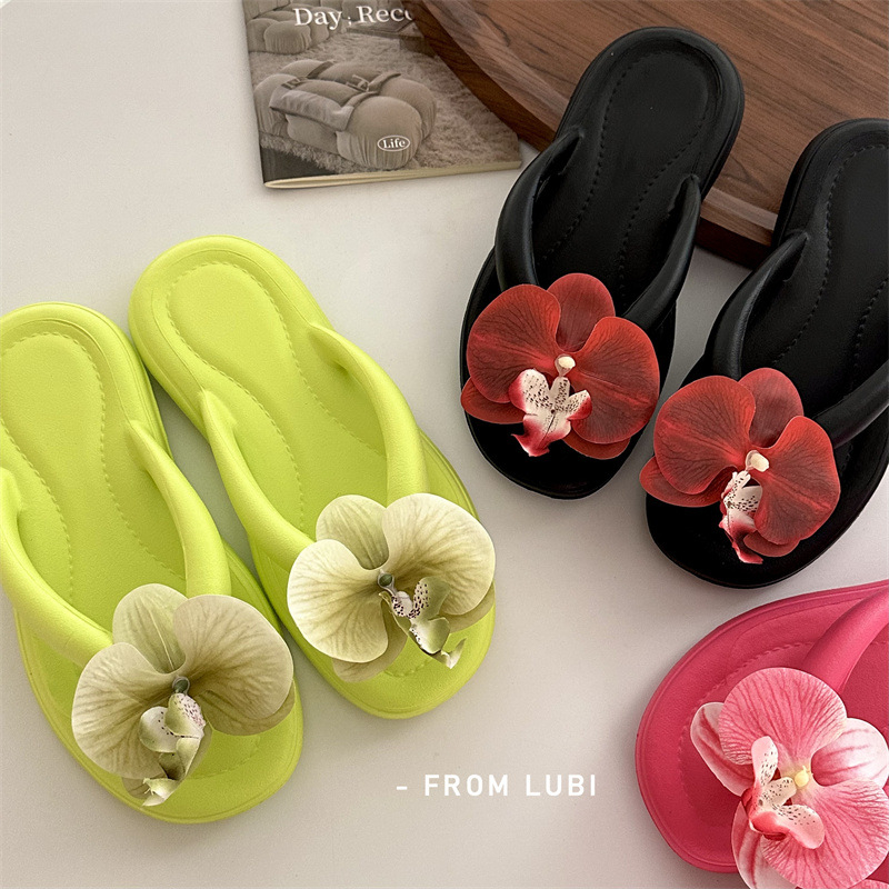 Ženske Butterfly Orchid flip-flopovi – svakodnevne udobne sandale s mekanom EVA sole, kožna unutrašnjost, injekcijska konstrukcija potplata, plosko dno, proljeće 2025