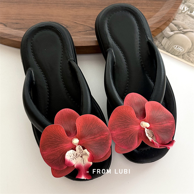 Ženske Butterfly Orchid flip-flopovi – svakodnevne udobne sandale s mekanom EVA sole, kožna unutrašnjost, injekcijska konstrukcija potplata, plosko dno, proljeće 2025