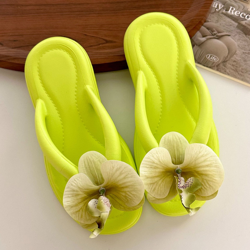 Ženske Butterfly Orchid flip-flopovi – svakodnevne udobne sandale s mekanom EVA sole, kožna unutrašnjost, injekcijska konstrukcija potplata, plosko dno, proljeće 2025
