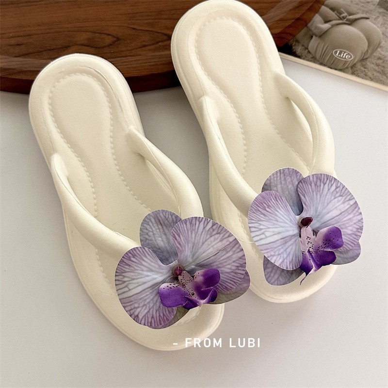 Ženske Butterfly Orchid flip-flopovi – svakodnevne udobne sandale s mekanom EVA sole, kožna unutrašnjost, injekcijska konstrukcija potplata, plosko dno, proljeće 2025