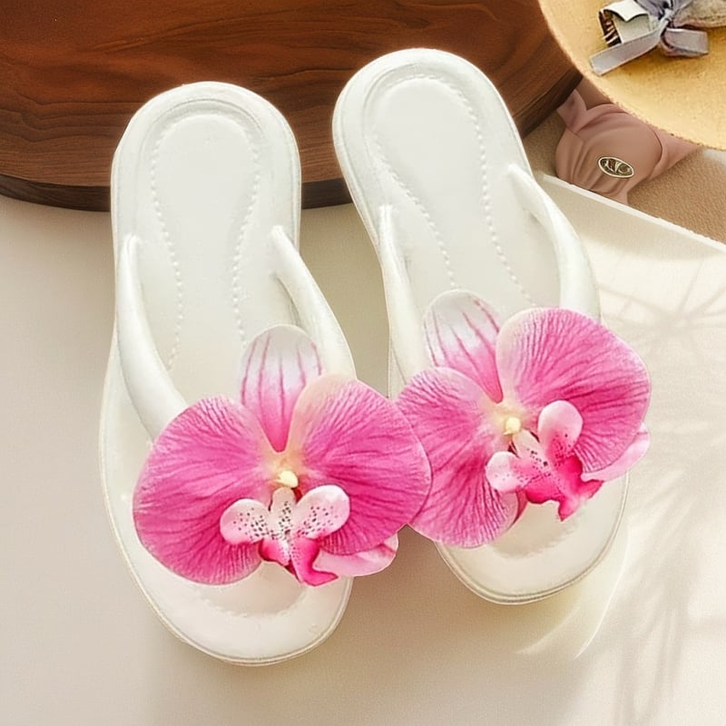 Ženske Butterfly Orchid flip-flopovi – svakodnevne udobne sandale s mekanom EVA sole, kožna unutrašnjost, injekcijska konstrukcija potplata, plosko dno, proljeće 2025