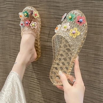 Kristály zselés papucs beltéri használatra, PVC felsőrész és talp, könnyű és csúszásmentes, lapos talpú, talp vastagsága 0–3 cm