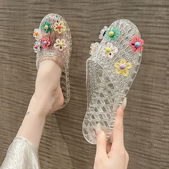 Kristály zselés papucs beltéri használatra, PVC felsőrész és talp, könnyű és csúszásmentes, lapos talpú, talp vastagsága 0–3 cm