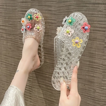 Kristály zselés papucs beltéri használatra, PVC felsőrész és talp, könnyű és csúszásmentes, lapos talpú, talp vastagsága 0–3 cm
