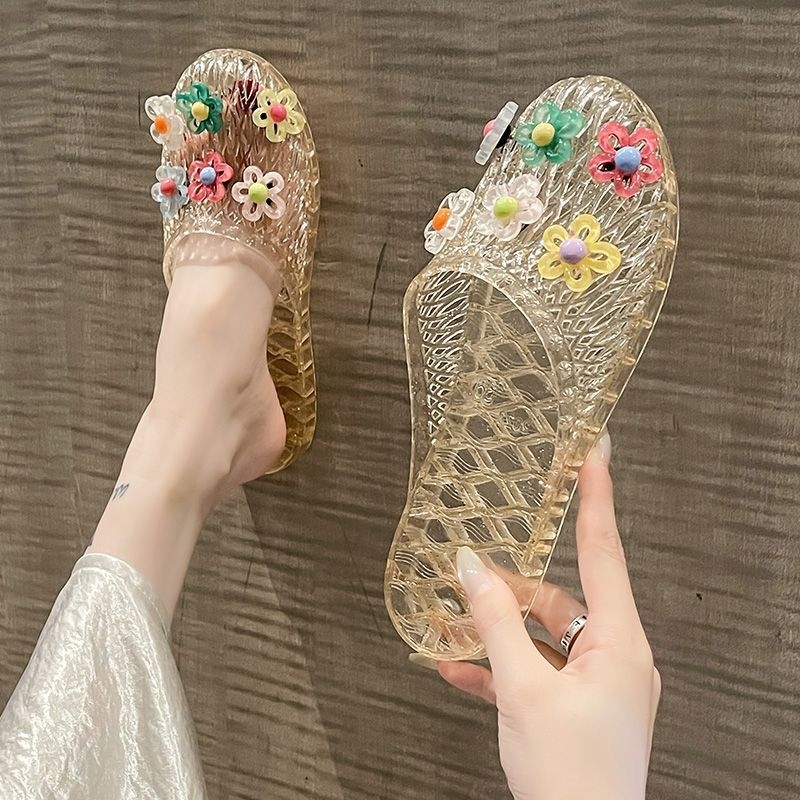 Kristály zselés papucs beltéri használatra, PVC felsőrész és talp, könnyű és csúszásmentes, lapos talpú, talp vastagsága 0–3 cm