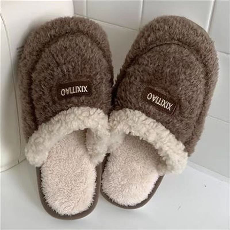 Papuke za odrasle – plišani gornji dio, umjetna vuna, PVC đon, protuklizne, slip-on, zimske kućne papuče