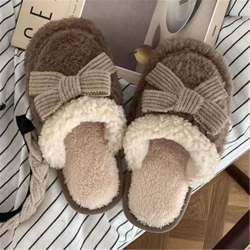 Papuke za odrasle – plišani gornji dio, umjetna vuna, PVC đon, protuklizne, slip-on, zimske kućne papuče