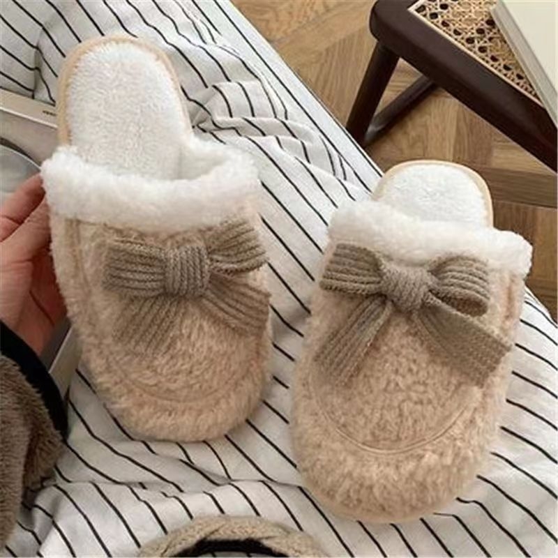 Papuke za odrasle – plišani gornji dio, umjetna vuna, PVC đon, protuklizne, slip-on, zimske kućne papuče