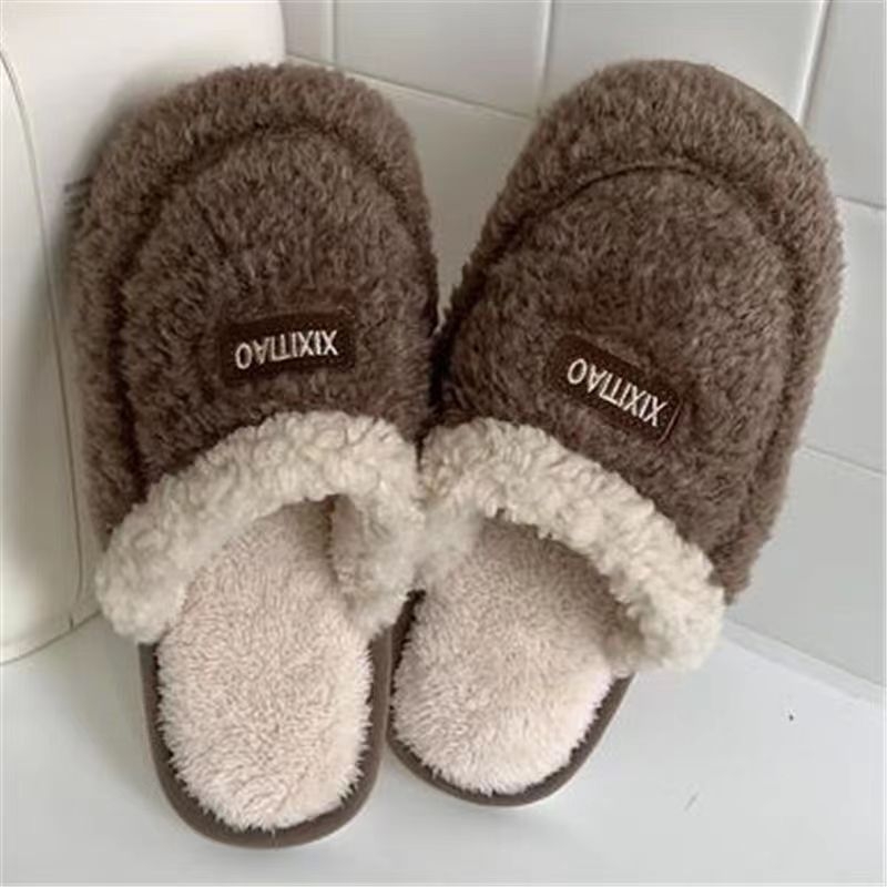 Papuke za odrasle – plišani gornji dio, umjetna vuna, PVC đon, protuklizne, slip-on, zimske kućne papuče