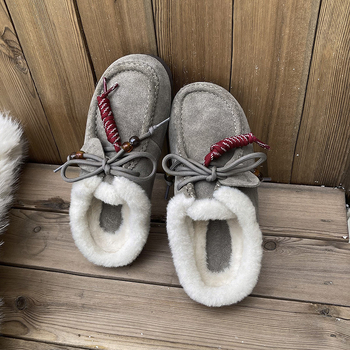 Pantofi casual slip-on pentru femei, partea superioară din velur, căptușeală din blană artificială, talpă din spumă de cauciuc, ușori și calzi