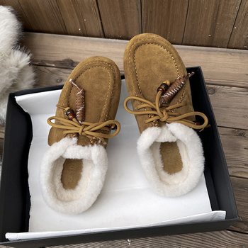 Pantofi casual slip-on pentru femei, partea superioară din velur, căptușeală din blană artificială, talpă din spumă de cauciuc, ușori și calzi