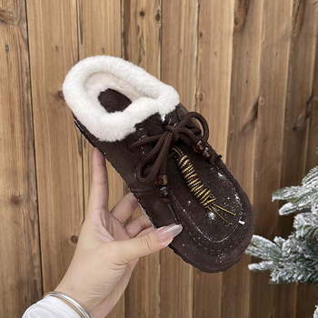 Pantofi casual slip-on pentru femei, partea superioară din velur, căptușeală din blană artificială, talpă din spumă de cauciuc, ușori și calzi