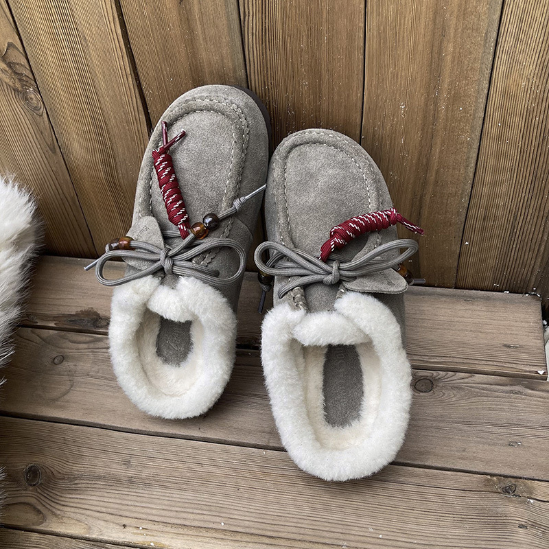 Pantofi casual slip-on pentru femei, partea superioară din velur, căptușeală din blană artificială, talpă din spumă de cauciuc, ușori și calzi