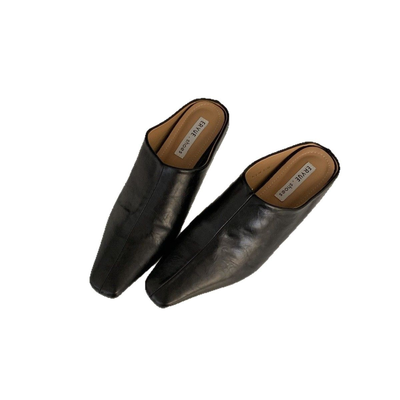 Γυναικείες μούλες με κλειστό δάχτυλο και φαρδιά σόλα, με ενσωματωμένη αύξηση ύψους - επάνω μέρος από μικροϊνέ δέρμα, καουτσούκ σόλα