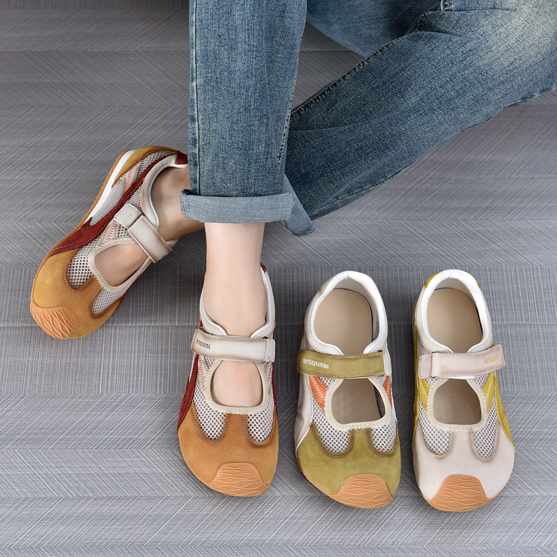 Γυναικείες Mary Jane με Velcro, αναπνεύσιμο επάνω μέρος από διχτυωτό ύφασμα, στρογγυλή μύτη, χαμηλό ύψος, καθημερινά αθλητικά παπούτσια