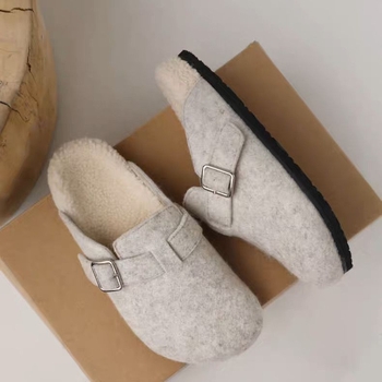 Γυναικείες παντόφλες με κλειστό δάχτυλο, φλις επένδυση, παχιά σόλα από καουτσούκ, πάχος σόλας 0–3 cm